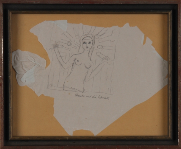 <p>Ursula und die Schwänze<br /><br />2009<br />Pencil on paper, framed<br />31 x 38 x 3 cm</p>